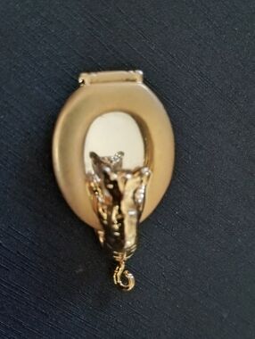 Vintage Gold-tone Kitty Reflection  Brooch /Pin Signed